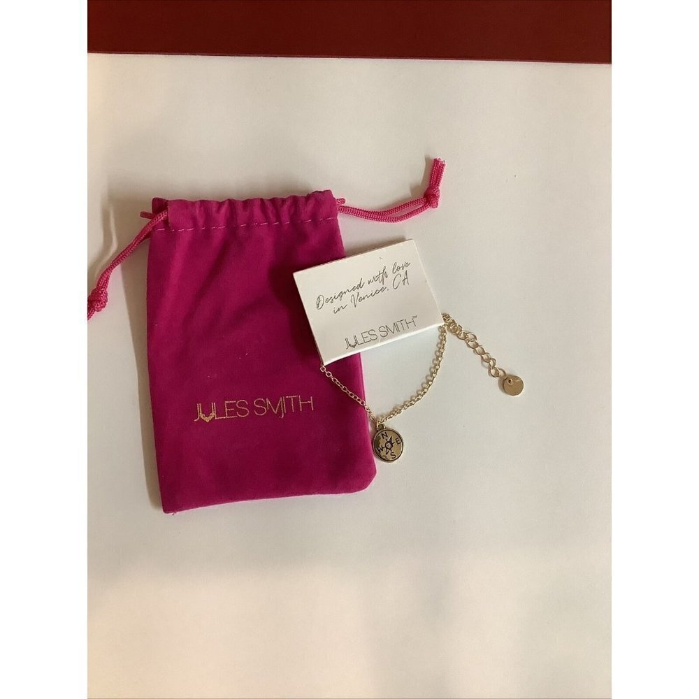 Jules Smith Directional Compass Gold Tone Bracelet New Pink Pouch